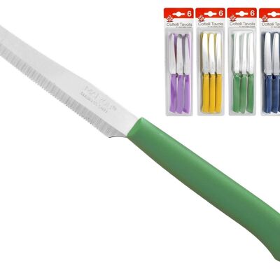 Confezione 6 coltelli tavola Color Knife con lama seghettata in acciaio inox e manico con colori vivaci  