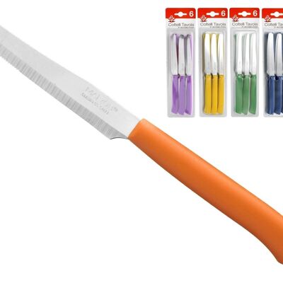Confezione 6 coltelli tavola Color Knife con lama a punta seghettata in acciaio inox e lama a colori vivaci  