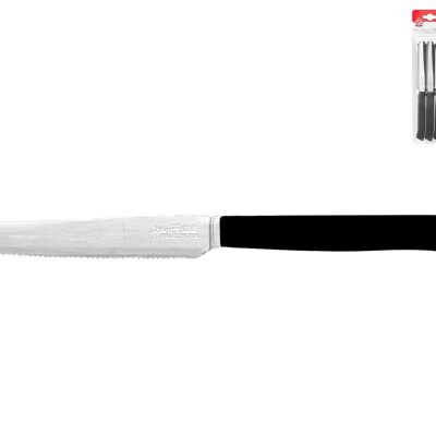 Confezione 6 coltelli tavola Color Knife con lama seghettata in acciaio inox e manico nero