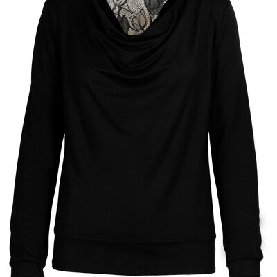Waterfall shirt made of bamboo with lace - black