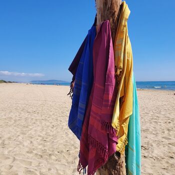 FOUTA TISSÉE EN COTON BIOLOGIQUE - collection GARDEN - couleur BLUEBERRY 5