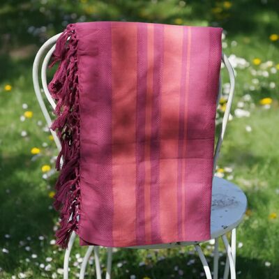 FOUTA TISSÉE EN COTON BIOLOGIQUE - GARDEN - couleur FUSHIA