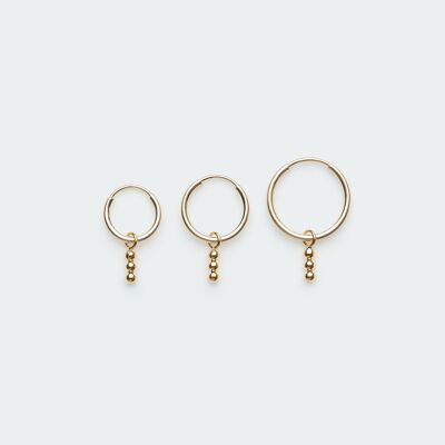 Triple Dot pendant hoop earring gold
