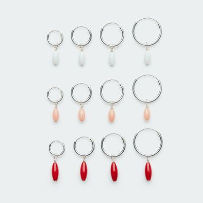 Oval Coral hoop earring silver