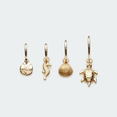 Deap Sea charm hoop earring gold