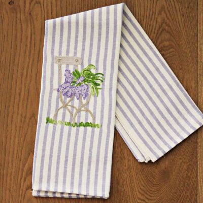 Kitchen towel embroidered in cotton and linen with lavender
