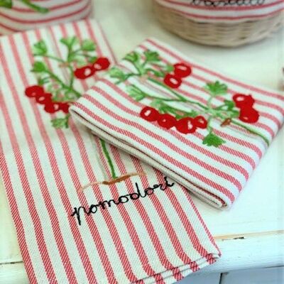 Kitchen towel Tomato embroidered in linen and cotton