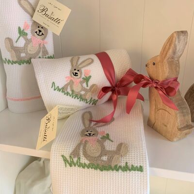 BUNNY - ASCIUGAMANO OSPITE A NIDO D'APE RICAMATO