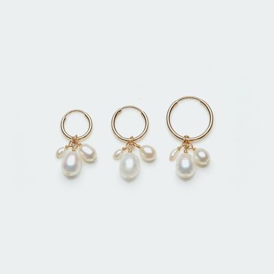 Triple pearl bunch charm hoop earring gold