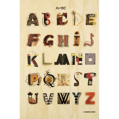 Postal de madera - arte bc alfabeto