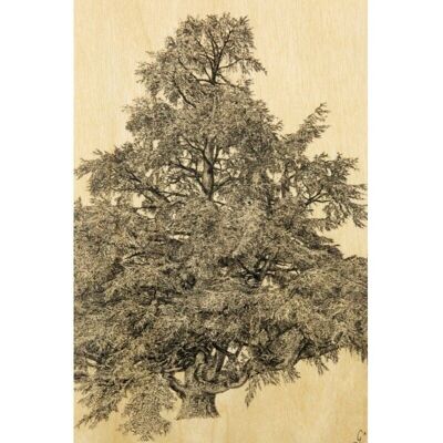 Postkarte aus Holz - schwarz und bunt großer Baum