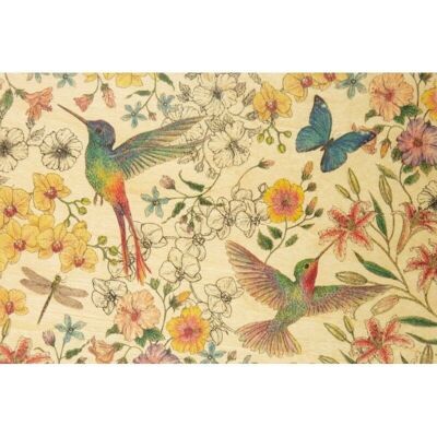 Cartolina in legno - colibrì nero e colori