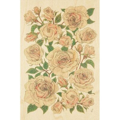 Carte postale en bois- black and colors roses