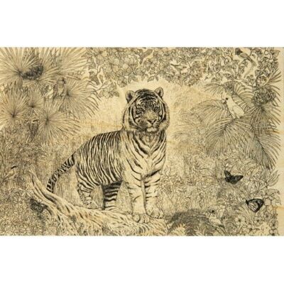Postal de madera- tigre negro y colores