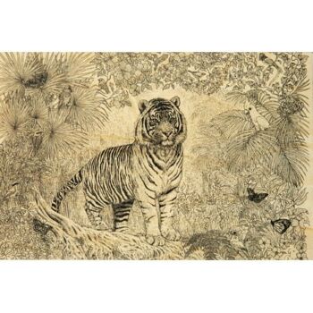 Carte postale en bois- black and colors tiger