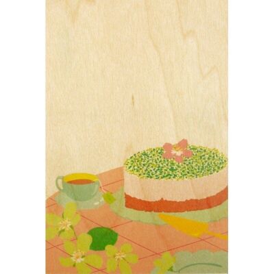 Wooden postcard - tea time cake