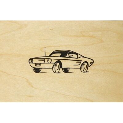 Carte postale en bois- wood + car