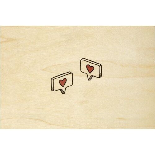 Carte postale en bois- wood + hearts