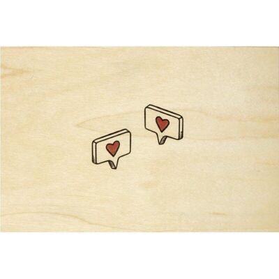 Wooden postcard- wood + hearts