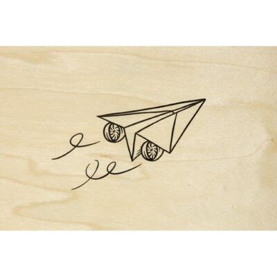 Wooden postcard- wood + paper plane