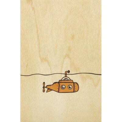 Postal de madera- madera + submarinista