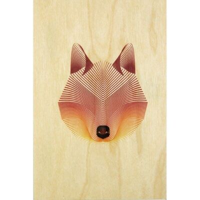 Postal de madera- animales zorro