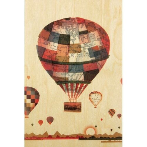 Carte postale en bois- voyage air balloon