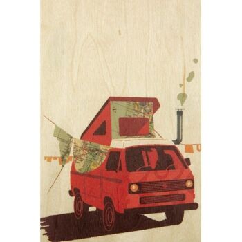 Carte postale en bois- voyage red van