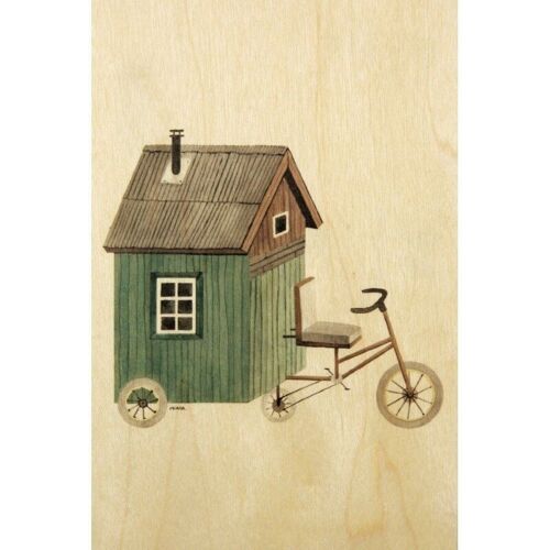 Carte postale en bois- winter home on wheels
