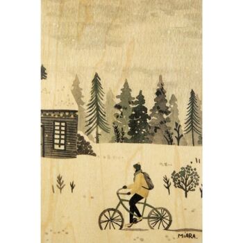 Carte postale en bois- winter snowbike