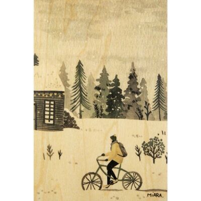 Wooden postcard- winter snowbike
