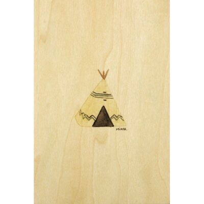 Cartolina in legno - teepee invernale 15cmX10cm