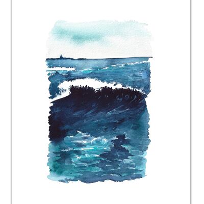 La acuarela de la ola azul Póster