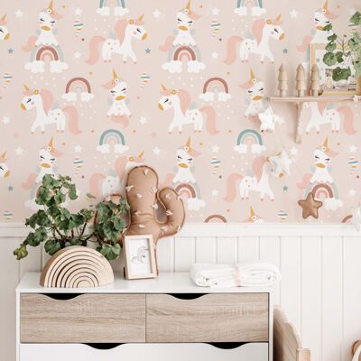 Caramel and pink unicorns adhesive vinyl wallpaper 50x300 cm