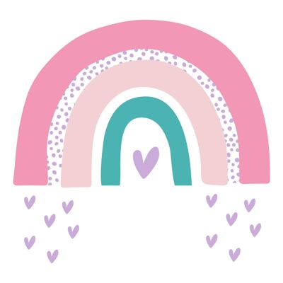 Sticker adesivo in vinile arcobaleno grande con cuoricini Rosa e Lilla