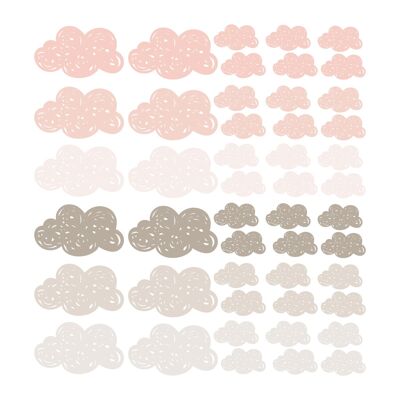 Stickers vinyle nuages roses et gris tourterelle
