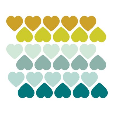 Vinyl stickers with mint and mustard hearts