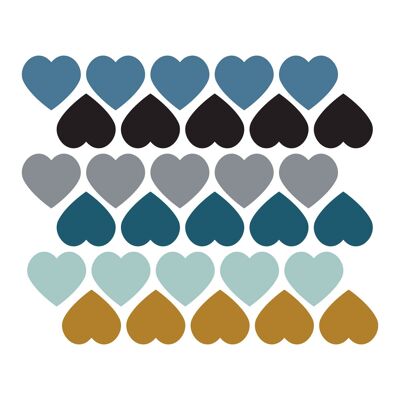 Vinyl stickers with blue and mustard hearts