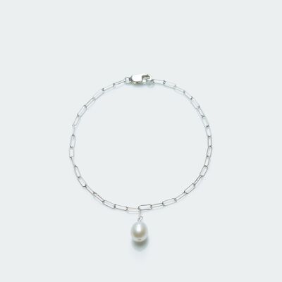 Staple chain bracelet with pearl silver