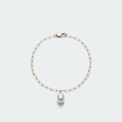 Staple chain bracelet with pearl gold