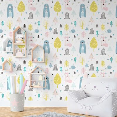 Friends of the forest multicolor adhesive vinyl wallpaper 50x300 cm