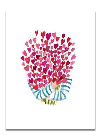 Affiche Aquarelle Bouquet de Coeurs