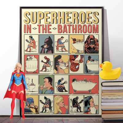 Superhéroes en el baño Póster