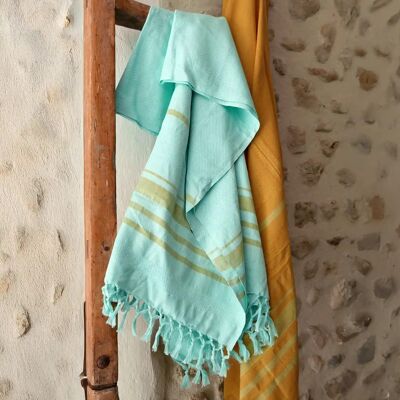 FOUTA TEJIDA DE ALGODÓN ORGÁNICO - JARDÍN - color TURKUAZ