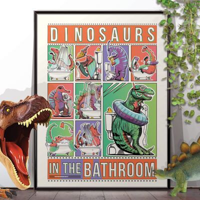 Poster di dinosauri nel bagno