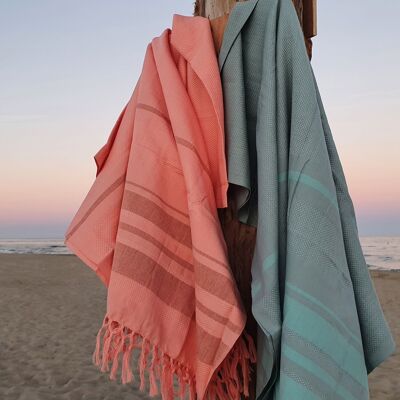 WOVEN FOUTA IN ORGANIC COTTON - GARDEN - CORAL color