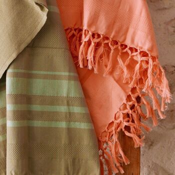 FOUTA TISSÉE EN COTON BIOLOGIQUE - GARDEN - couleur CORAL 2