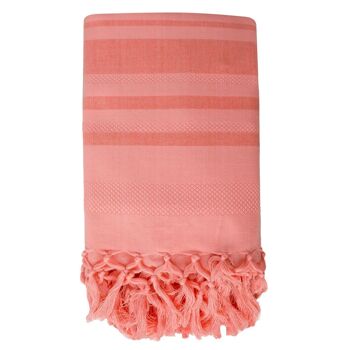 FOUTA TISSÉE EN COTON BIOLOGIQUE - GARDEN - couleur CORAL 7