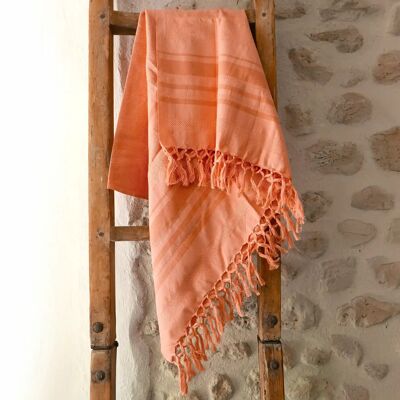 FOUTA TEJIDA DE ALGODÓN ORGÁNICO - JARDÍN - color CORAL