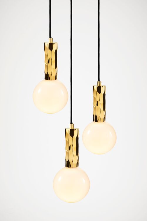 Kyoto 3 Drop Pendant light Brass with white glass